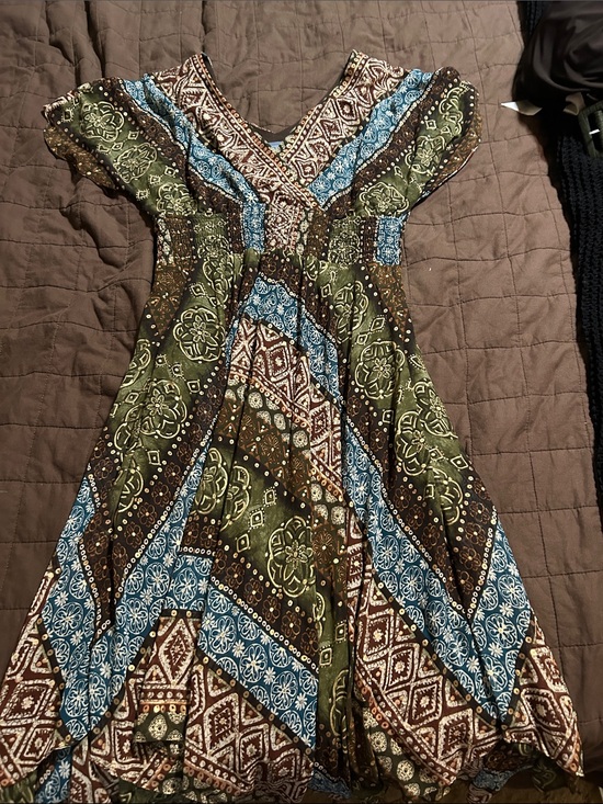 Rabbit Rabbit Rabbit Dresses & Skirts - Rabbit Rabbit Rabbit Green Brown & Blue Boho Midi Dress